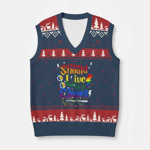 No One Should Live in a Closet V-Neck Knit Sweater Vest LGBTQ+ Pride Empowerment Ally TS02 Navy Red Print Your Wear