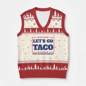 Funny Let's Go Taco V-Neck Knit Sweater Vest Tacos for President Humor TS02 Beige Red Print Your Wear