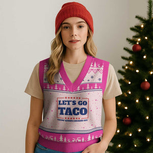 Funny Let's Go Taco V-Neck Knit Sweater Vest Tacos for President Humor TS02 Hot Pink Print Your Wear