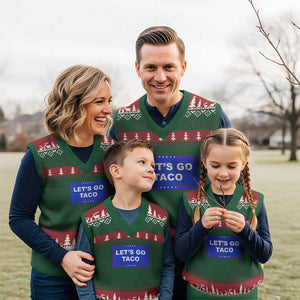 Funny Let's Go Taco V-Neck Knit Sweater Vest Trump Always Chickens Out Tacos Humor TS02 Red Green Print Your Wear