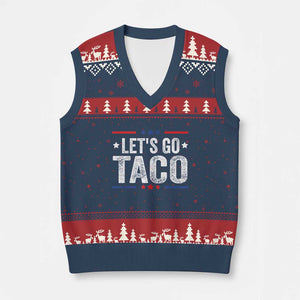 Funny Lets Go Taco V-Neck Knit Sweater Vest Trump Always Chickens Out Humor American Flag TS02 Navy Red Print Your Wear