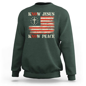 Know Jesus Know Peace Sweatshirt No Jesus No Peace Bible American Flag TS02 Dark Forest Green Printyourwear