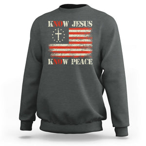Know Jesus Know Peace Sweatshirt No Jesus No Peace Bible American Flag TS02 Dark Heather Printyourwear