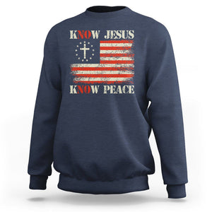 Know Jesus Know Peace Sweatshirt No Jesus No Peace Bible American Flag TS02 Navy Printyourwear