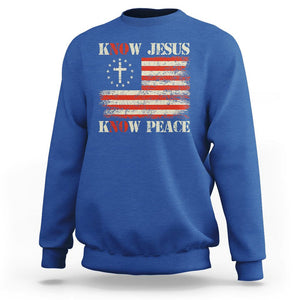 Know Jesus Know Peace Sweatshirt No Jesus No Peace Bible American Flag TS02 Royal Blue Printyourwear