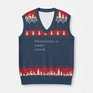 Christianity Is Under Attack V-Neck Knit Sweater Vest Pray for Grand Blanc Michigan Faith Support TS02 Navy Red Print Your Wear