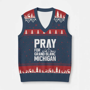 Pray for Grand Blanc Michigan V-Neck Knit Sweater Vest Faith and Community Support TS02 Navy Red Print Your Wear