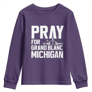 Pray for Grand Blanc Michigan Youth Sweatshirt Faith and Community Support TS02 Purple Print Your Wear