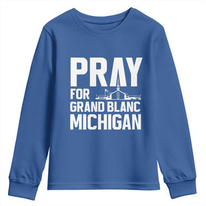 Pray for Grand Blanc Michigan Youth Sweatshirt Faith and Community Support TS02 Royal Blue Print Your Wear