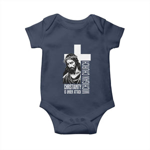 Christianity Is Under Attack Baby Onesie Jesus Stand for Faith Michigan Church TS02 Navy Print Your Wear