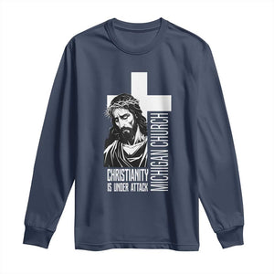 Christianity Is Under Attack Long Sleeve Shirt Jesus Stand for Faith Michigan Church TS02 Navy Print Your Wear
