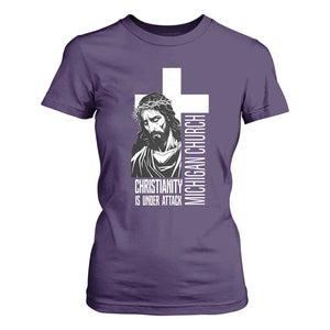 Christianity Is Under Attack T Shirt For Women Jesus Stand for Faith Michigan Church TS02 Purple Print Your Wear