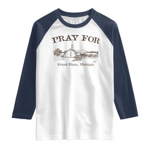 Pray for Grand Blanc Michigan Raglan Shirt Vintage Church Faith Support TS02 White Navy Print Your Wear