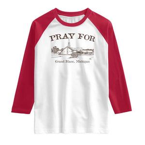 Pray for Grand Blanc Michigan Raglan Shirt Vintage Church Faith Support TS02 White Red Print Your Wear