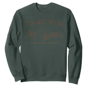 Pray for Grand Blanc Michigan Sweatshirt Vintage Church Faith Support TS02 Dark Forest Green Print Your Wear