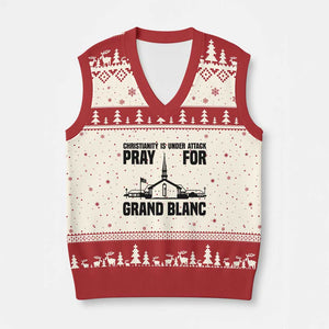 Christianity Is Under Attack V-Neck Knit Sweater Vest Pray for Grand Blanc Church Michigan Faith Support TS02 Beige Red Print Your Wear