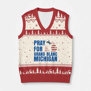 Pray for Grand Blanc Michigan V-Neck Knit Sweater Vest American Flag Christian Support TS02 Beige Red Print Your Wear