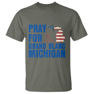 Pray for Grand Blanc Michigan T Shirt American Flag Christian Support TS02 Military Green Print Your Wear