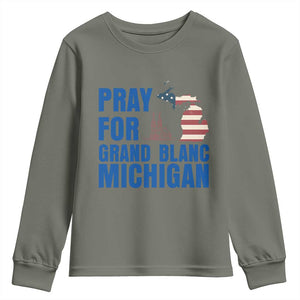 Pray for Grand Blanc Michigan Youth Sweatshirt American Flag Christian Support TS02 Military Green Print Your Wear