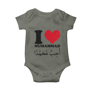 I Love Muhammad Baby Onesie Musliam Identity Islamic Peace and Pride TS02 Military Green Print Your Wear