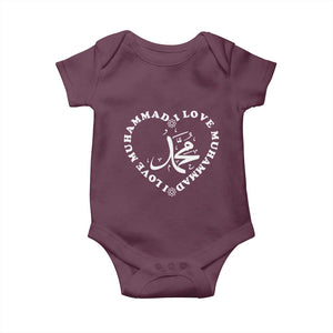I Love Muhammad Baby Onesie Musliam Identity Peace Pride Islamic Calligraphy TS02 Maroon Print Your Wear