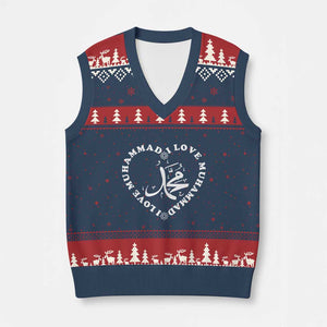 I Love Muhammad V-Neck Knit Sweater Vest Musliam Identity Peace Pride Islamic Calligraphy TS02 Navy Red Print Your Wear