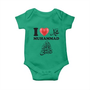 I Love Muhammad Baby Onesie Musliam Identity Faith Peace Pride Islamic Calligraphy TS02 Irish Green Print Your Wear