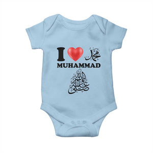 I Love Muhammad Baby Onesie Musliam Identity Faith Peace Pride Islamic Calligraphy TS02 Light Blue Print Your Wear