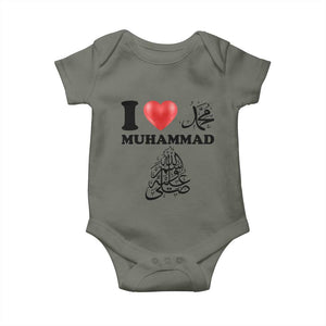 I Love Muhammad Baby Onesie Musliam Identity Faith Peace Pride Islamic Calligraphy TS02 Military Green Print Your Wear