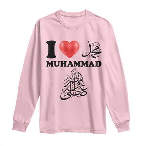 I Love Muhammad Long Sleeve Shirt Musliam Identity Faith Peace Pride Islamic Calligraphy TS02 Light Pink Print Your Wear