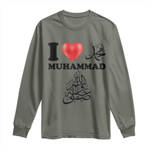 I Love Muhammad Long Sleeve Shirt Musliam Identity Faith Peace Pride Islamic Calligraphy TS02 Military Green Print Your Wear