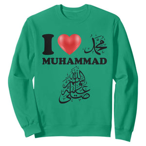 I Love Muhammad Sweatshirt Musliam Identity Faith Peace Pride Islamic Calligraphy TS02 Irish Green Print Your Wear
