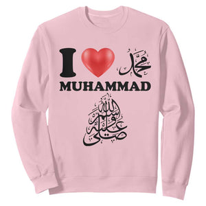 I Love Muhammad Sweatshirt Musliam Identity Faith Peace Pride Islamic Calligraphy TS02 Light Pink Print Your Wear