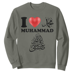 I Love Muhammad Sweatshirt Musliam Identity Faith Peace Pride Islamic Calligraphy TS02 Military Green Print Your Wear