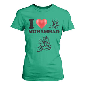 I Love Muhammad T Shirt For Women Musliam Identity Faith Peace Pride Islamic Calligraphy TS02 Irish Green Print Your Wear