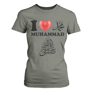 I Love Muhammad T Shirt For Women Musliam Identity Faith Peace Pride Islamic Calligraphy TS02 Military Green Print Your Wear