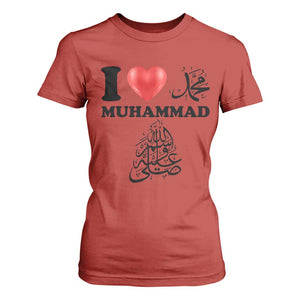 I Love Muhammad T Shirt For Women Musliam Identity Faith Peace Pride Islamic Calligraphy TS02 Red Print Your Wear