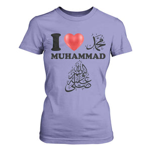 I Love Muhammad T Shirt For Women Musliam Identity Faith Peace Pride Islamic Calligraphy TS02 Violet Print Your Wear