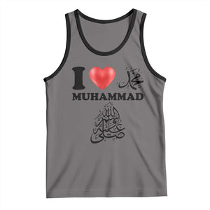 I Love Muhammad Tank Top Musliam Identity Faith Peace Pride Islamic Calligraphy TS02 Deep Heather Black Print Your Wear