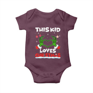 Funny Christmas Baby Onesie This Kid Loves Xmas Skeleton Heart TS02 Maroon Print Your Wear