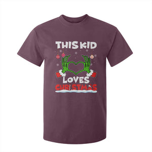 Funny Christmas T Shirt For Kid This Kid Loves Xmas Skeleton Heart TS02 Maroon Print Your Wear