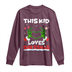 Funny Christmas Long Sleeve Shirt This Kid Loves Xmas Skeleton Heart TS02 Maroon Print Your Wear