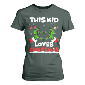 Funny Christmas T Shirt For Women This Kid Loves Xmas Skeleton Heart TS02 Dark Forest Green Print Your Wear