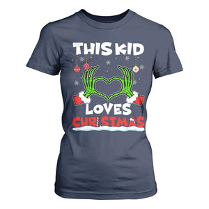 Funny Christmas T Shirt For Women This Kid Loves Xmas Skeleton Heart TS02 Navy Print Your Wear