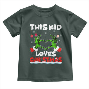 Funny Christmas Toddler T Shirt This Kid Loves Xmas Skeleton Heart TS02 Dark Forest Green Print Your Wear