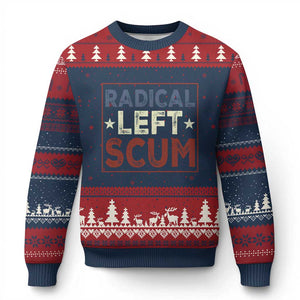 Radical Left Scum Ugly Christmas Sweater Political Satire Viral Trump Holiday Post TS02 Navy Red Print Your Wear