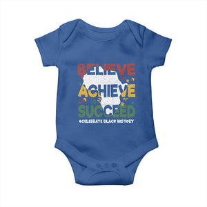 Celebrate Black History Month Baby Onesie Believe Achieve Succeed Black and Proud BHM TS02 Royal Blue Print Your Wear