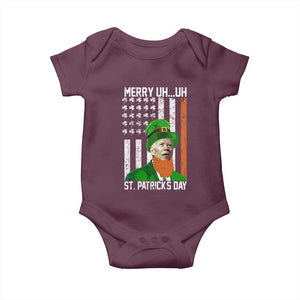 Funny Biden St Patricks Day Baby Onesie Merry 4th of Saint Patrick Uh Uh Leprechaun American Flag TS02 Maroon Print Your Wear