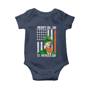 Funny Biden St Patricks Day Baby Onesie Merry 4th of Saint Patrick Uh Uh Leprechaun American Flag TS02 Navy Print Your Wear