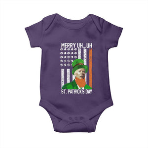 Funny Biden St Patricks Day Baby Onesie Merry 4th of Saint Patrick Uh Uh Leprechaun American Flag TS02 Purple Print Your Wear